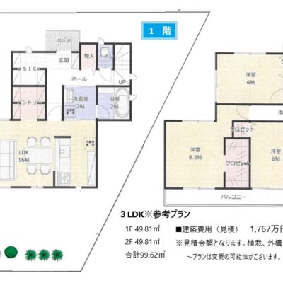 ※参考プランにより間取りおよび見積金額の変更の可能性があります。